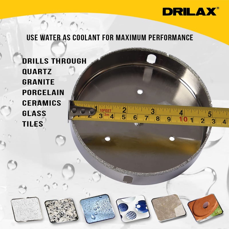Drilax 5 Inch Diamond Hole Saw Drill Bit for Porcelain Tile, Granite, Glass & Ceramic - Heavy Duty Steel Core Cutter for Recessed Lighting, Shower Valves, and Toilet Flanges - Image 5